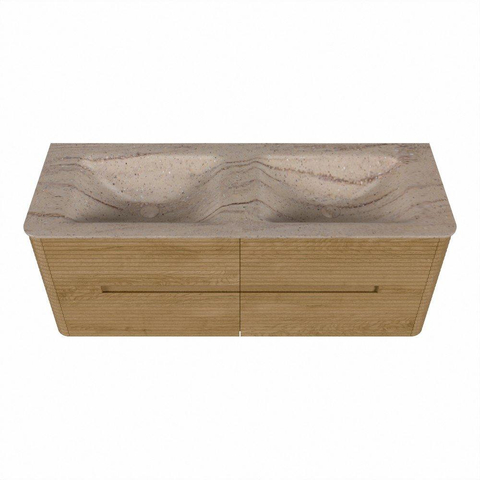 Mondiaz CIRO-DLUX Ensemble de meubles de salle de bains - 130x45x50cm - plan-vasque solid surface Saba - 2 vasques Double - sans trous de robinet - 4 tiroirs - Chêne SW1531197