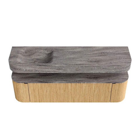 MONDIAZ THOR-DLUX 170cm badmeubel ronding links + rechts kleur Oak met 1 lade en 2 deuren. Vrijhangende wastafel CLOUD Links zonder kraangat kleur Oza. SW1465668