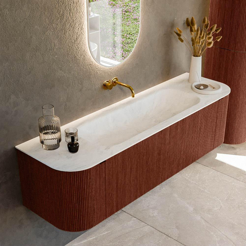 Mondiaz KURVE-DLUX Ensemble de meuble de salle de bains - 160x46x40cm - 1 tiroir - 2 portes - vasque solid surface - au milieu - sans trou de robinet - Ruby SW1415760