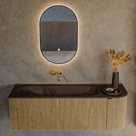 Mondiaz KURVE Ensemble meuble de salle de bains - 135x46x40cm - 1 tiroir - 1 porte - lavabo solid surface - gauche - sans trou de robinet - Dusk SW1415124