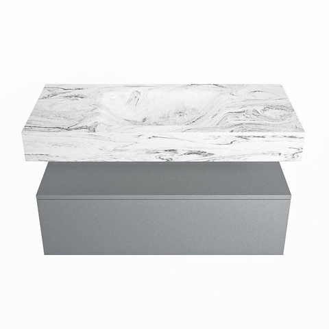 Mondiaz ALAN-DLUX Ensemble de meuble - 100cm - meuble Plata mat - 1 tiroir - Lavabo Cloud Glace suspendu - vasque Centre - 1 trou de robinet SW806248