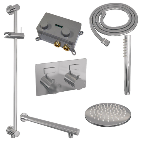 BRAUER Chrome Edition ensemble de douche pluie apparent – douche de tête Ø 20 cm – bras mural droit 39.4 cm – douchette bâton – avec inverseur SW925544