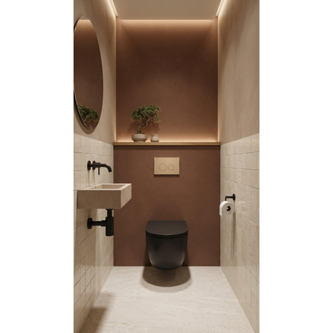 QeramiQ Dely Pack WC - 36,3x51,7cm - à fond creux - sans bride - réservoir encastré Geberit UP720 - abattant WC softclose 35 mm - plaque de commande en métal noir mat - boutons ronds - noir mat SW1428208