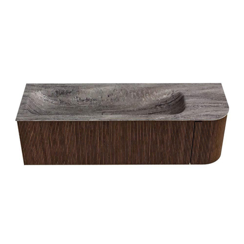 MONDIAZ KURVE-DLUX 145cm badmeubel ronding Rechts kleur Walnut met 1 lade en 1 deur. Wastafel BIG LARGE Links 1 kraangat Oza. SW1432452