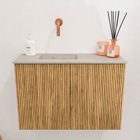 Mondiaz JOYA-DLUX 60cm toiletmeubel - kleur Oak - Wastafel FAYE positie Links Zonder kraangat kleur Opalo. SW1422149