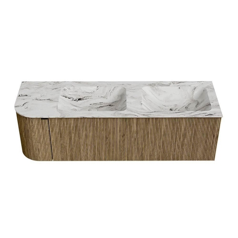 Mondiaz KURVE-DLUX Ensemble meuble de salle de bains - 145x46x40cm - 1 tiroir - 1 porte - vasque solid surface - double / droite - 2 trous de robinet - Dusk SW1415508