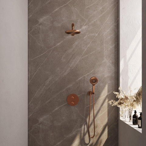 BRAUER Copper Edition ensemble de douche pluie encastré – douche de tête Ø 20 cm – bras mural droit 39.4 cm – douchette ronde SW1159081