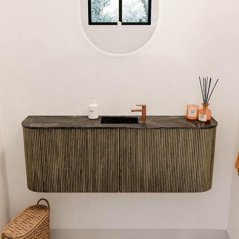 Mondiaz JOYA-DLUX Meuble de salle de bains - 113,2 cm - arrondi gauche et droite couleur Dusk - Vasque FAYE position Milieu 1 trou de robinet couleur Lava SW1423273