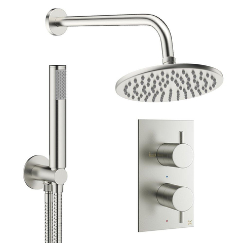 Crosswater MPRO ensemble de douche pluie encastré – douche de tête Ø 20 cm – douchette bâton – 2 leviers – inox brossé SW1472611