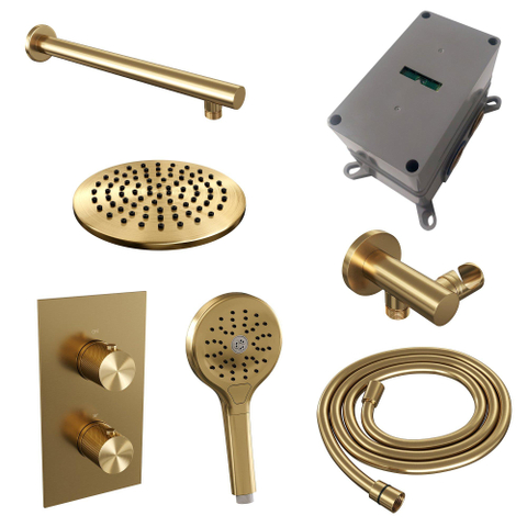 BRAUER Gold Carving inbouw regendoucheset – Ø20 cm hoofddouche – 40 cm rechte wandarm – ronde handdouche – vaste douchehouder SW715635