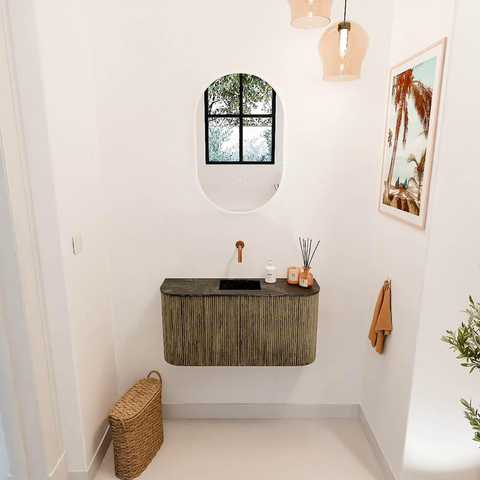 Mondiaz JOYA-DLUX Meuble de salle de bains 83.2cm - arrondi gauche et droite couleur Dusk - Vasque FAYE position Milieu Sans trou de robinet couleur Lava SW1423265