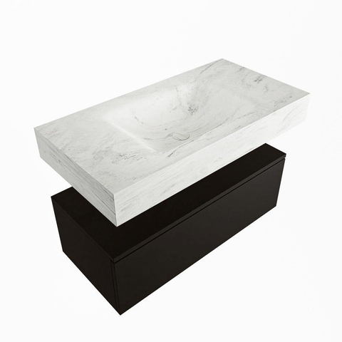 Mondiaz ALAN-DLUX Ensemble de meuble - 90cm - meuble Urban mat - 1 tiroir - Lavabo Cloud Opalo suspendu - vasque Centre - 0 trous de robinet SW806548