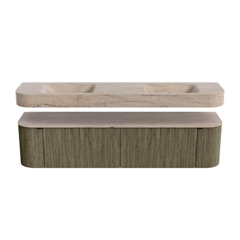 MONDIAZ THOR-DLUX Meuble de salle de bains - 190cm - arrondi gauche + droite - couleur Shadow - 2 tiroirs et 2 portes - Lavabo suspendu CLOUD Double 2 trous de robinet - couleur Saba SW1466699
