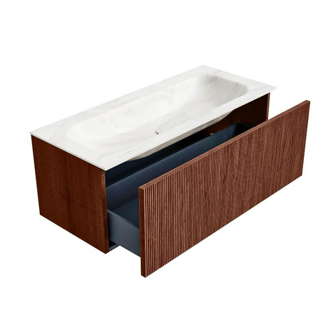 Mondiaz KURVE-DLUX Ensemble de meuble de salle de bains - 110x46x40cm - 1 tiroir - lavabo solid surface - centre - 1 trou de robinet - Ruby SW1415858