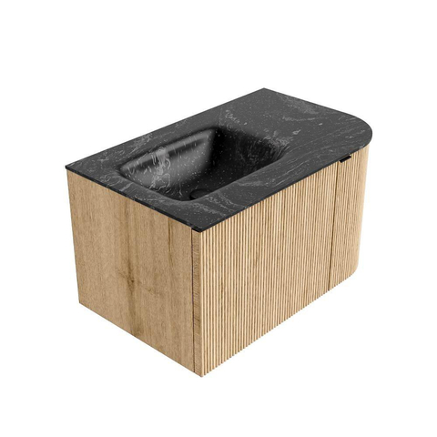 MONDIAZ KURVE-DLUX meuble de salle de bains 75cm avec module 25 R couleur chêne avec 1 tiroir et 1 porte. Vasque GRUNNE gauche sans trou de robinetterie couleur Lava. SW1138092