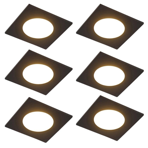QAZQA Simply Inbouwspot - set van 6 - 9x9cm - incl. LED - 3 staps dimbaar - IP44 - vierkant - mat zwart SW1209735