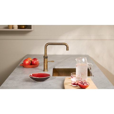 Quooker Classic Fusion Square kokendwaterkraan - draaibare uitloop - Combi+ reservoir - Warm / kokend water - Messing patina SW769520