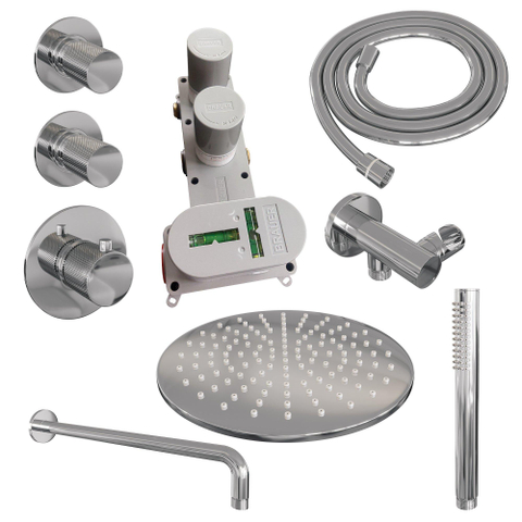 BRAUER Chrome Carving inbouw regendoucheset – Ø30 cm hoofddouche – 40 cm gebogen wandarm – staafhanddouche SW715508