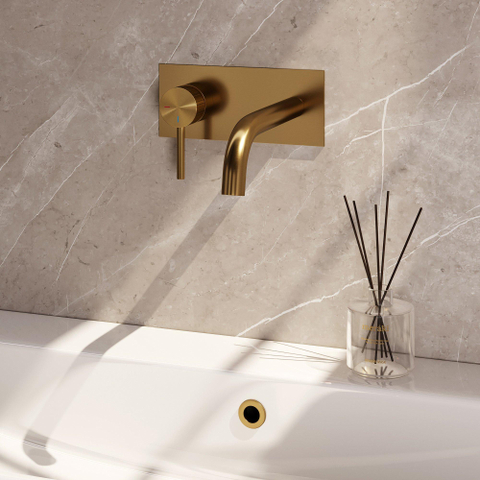 BRAUER Stripe Mitigeur lavabo encastré - bec courbé et plaque de recouvrement - modèle A2 - or brossé PVD SW1434803