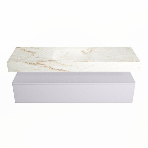 Mondiaz ALAN-DLUX Ensemble de meuble - 150cm - meuble Cale mat - 1 tiroir - Lavabo Cloud Frappe suspendu - vasque Centre - 1 trou de robinet SW805114