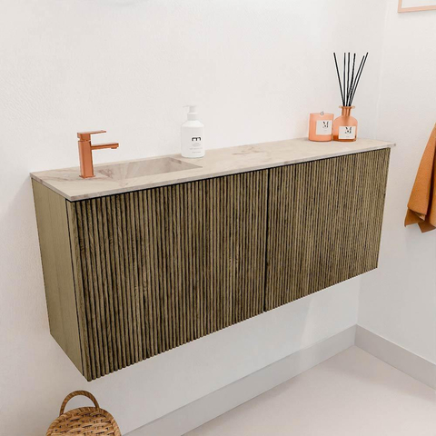 Mondiaz JOYA-DLUX 100cm meuble de salle de bains - couleur Dusk - Vasque FAYE position Gauche 1 trou de robinet couleur Frappe. SW1423134