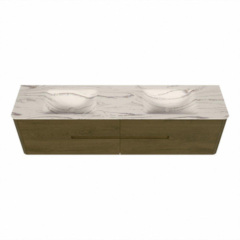 Mondiaz CIRO-DLUX Badkamermeubelset - 190x45x50cm - Solid surface wastafel Nata - 2 wasbak Dubbel - 2 kraangaten - 4 lades - Dusk SW1533252