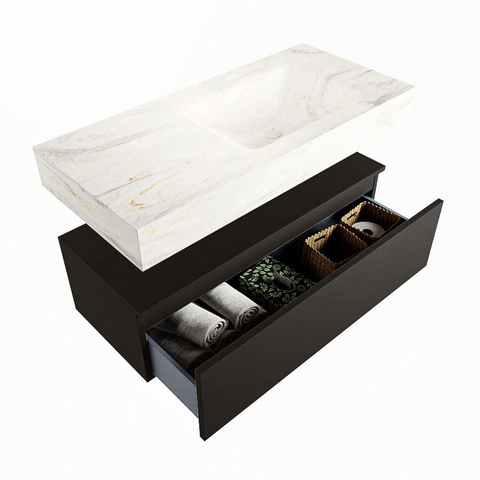 Mondiaz ALAN-DLUX Ensemble de meuble - 100cm - meuble Urban mat - 1 tiroir - Lavabo Cloud Ostra suspendu - vasque droite - 1 trou de robinet SW807374