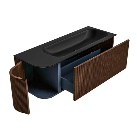 MONDIAZ KURVE Meuble de salle de bains 125cm avec module 25 L couleur Walnut avec 1 tiroir et 1 porte. Lavabo BIG MEDIUM à droite sans trou de robinet Urban. SW1138463