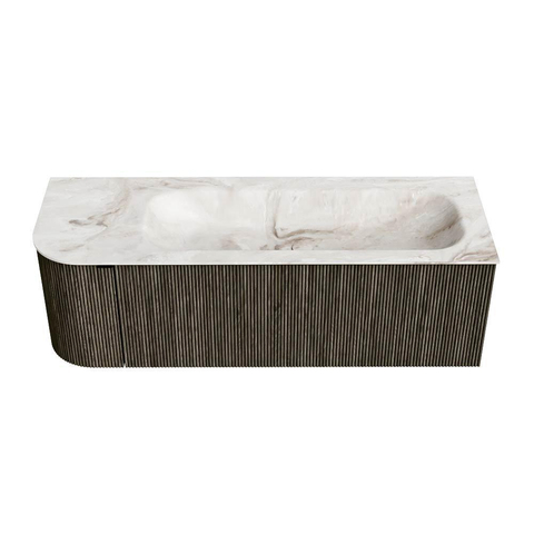 Mondiaz KURVE-DLUX Ensemble de meuble de salle de bains - 135x46x40cm - 1 tiroir - 1 porte - lavabo solid surface - droit - sans trou de robinet - Shadow SW1414349