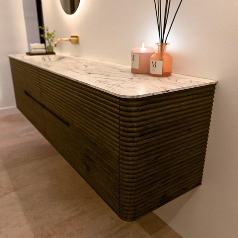 Mondiaz CIRO-DLUX Ensemble de meubles de salle de bains - 190x45x50cm - plan-vasque Solid surface Glace - 1 lavabo à gauche - sans trous de robinet - 4 tiroirs - Shadow SW1532240
