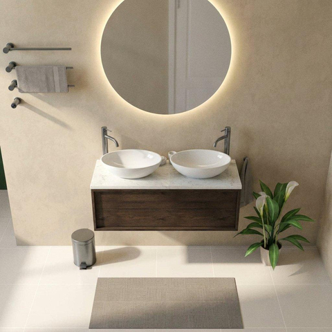 Saniclass Holz Frame Badkamermeubelset - 120x45x43cm - Dia marmeren wastafelblad gepolijst (wit) - 2 kraangaten - 1 lade - mat eiken charcoal (hout) SW1478374