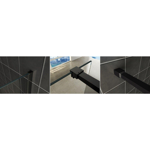 Wiesbaden Slim Paroi de douche italienne 105x200cm avec verre clair 8mm et barre de renfort en profilé noir SW419907