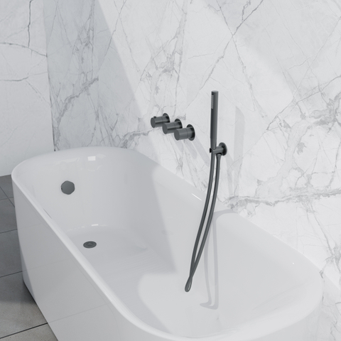 Fortifura Nebbio Badcombinatie-set - thermostaatkraan - wandaansluitbocht - met handdouchehouder - gladde doucheslang - staaf handdouche - badvulcombinatie - PVD - geborsteld gunmetal (antraciet) SW1238073