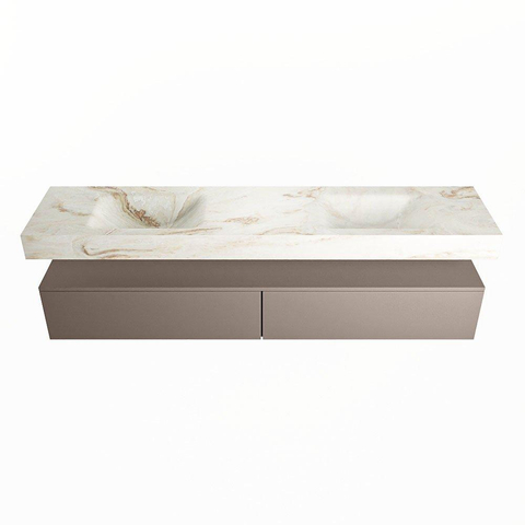 Mondiaz ALAN-DLUX Ensemble de meuble - 200cm - meuble Smoke mat - 2 tiroirs - Lavabo Cloud Frappe suspendu - vasque Gauche et droite - 0 trous de robinet SW805182