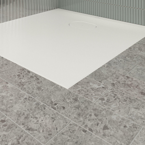 Villeroy & Boch Ecora douchebak - 80x80x3.5cm - afvoer korte zijde - stone white (wit) SW1559020