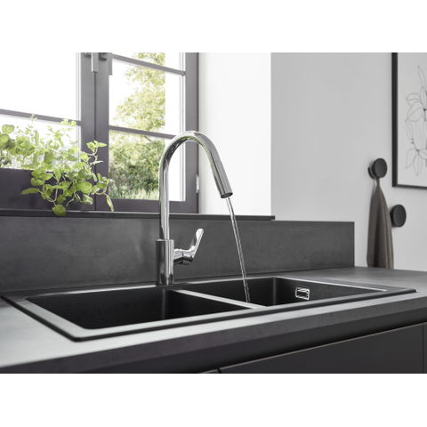 Hansgrohe Focus m41 Eengreeps keukenmengkraan - 240 - ecosmart - met uittrekbare vuistdouche - 2 straalsoorten - hoogglans chroom SW529003