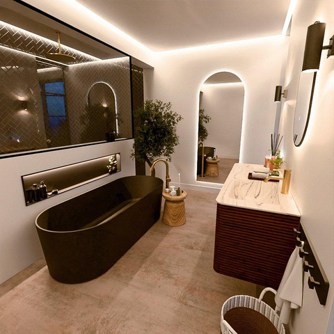 Mondiaz CIRO-DLUX Badkamermeubelset - 130x45x50cm - Solid surface wastafel Nata - 1 wasbak Rechts - 1 kraangat - 4 lades - Ruby SW1532040