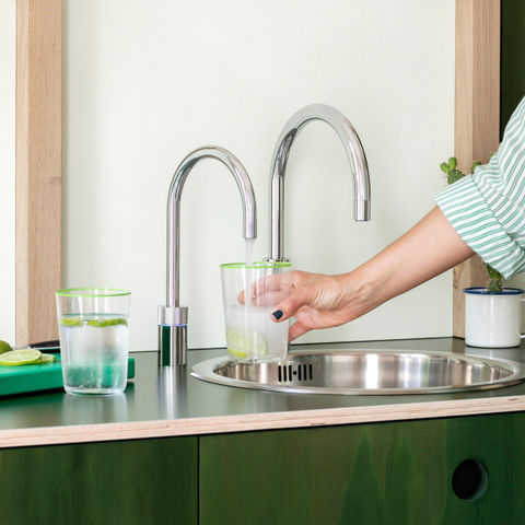 Quooker Nordic Round Twintaps - draaibare uitloop - Combi incl. Cube reservoir - Warm / kokend / bruisend / gefilterd water - Chroom SW299750