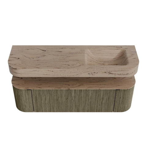 MONDIAZ THOR-DLUX 150cm meuble de salle de bains arrondi gauche + droite couleur Shadow avec 1 tiroir et 2 portes. Vasque suspendue CLOUD Droite 1 trou de robinet couleur Arena. SW1464745