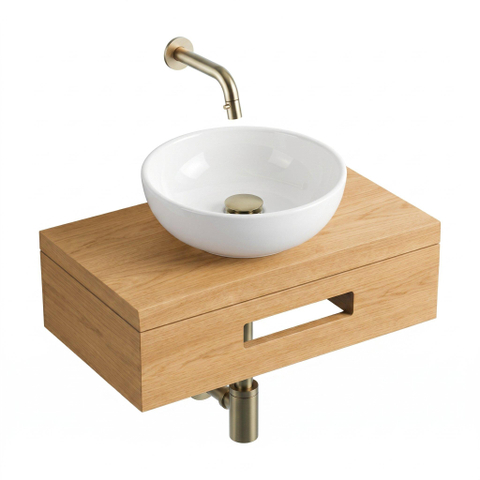 Royal Plaza Terra pack lave-mains – 40 x 25 x 10 cm – bois blanc brillant – robinet doré brossé – avec porte-serviette SW1576325