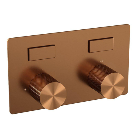 BRAUER Copper Carving Thermostatische Regendouche inbouw - drukknoppen - SET 64 - 30cm hoofddouche - gebogen muurarm - staaf handdouche - doucheslang - geïntegreerde glijstang - koper geborsteld PVD SW925749