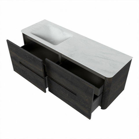 Mondiaz CIRO-DLUX Badkamermeubelset - 140x45x50cm - Solid surface wastafel Opalo - 1 wasbak Links - 1 kraangat - 4 lades - Shadow SW1532405