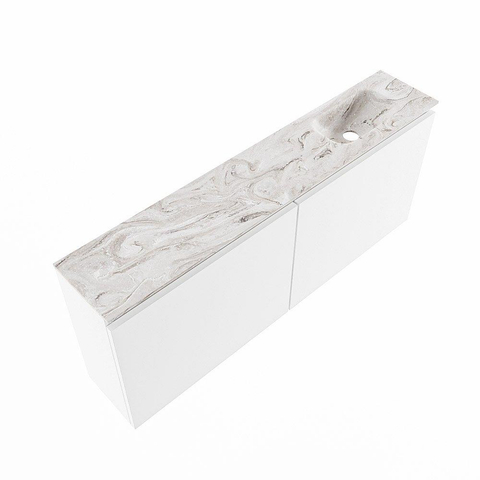 MONDIAZ TURE-DLUX meuble de toilette 120 cm Talc. EDEN lavabo Glace position à droite. Sans trou de robinet. SW1103135
