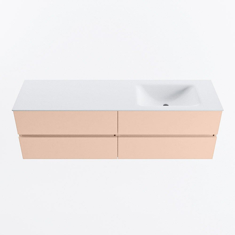 MONDIAZ Vica Ensemble meuble de salle de bains - 160cm - meuble bas rosee - 4 tiroirs - lavabo cloud à droite - sans trous de robinet - version haute 60cm - talc SW1085147