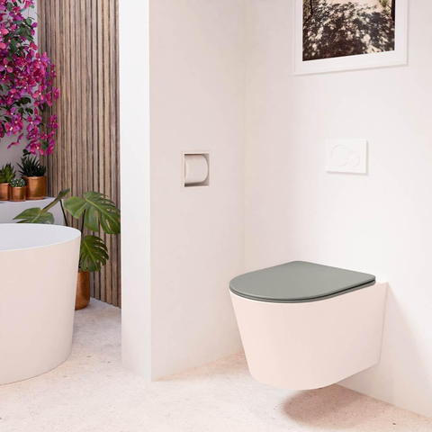 Mondiaz LAVIE hangtoilet – spoelrandloos – 36 x 53 cm – met softclose zitting – Rosee (roze), zitting Smoke (lichtbruin) SW1208733