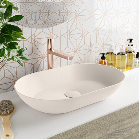Mondiaz Onni Waskom - 55x35x10cm - ovaal - opbouw - Solid Surface Linen SW643538