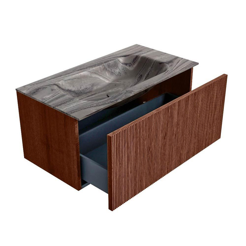 MONDIAZ KURVE-DLUX Meuble de salle de bains 90 cm couleur Ruby avec 1 tiroir et 0 porte. Vasque BIG SMALL Centrale sans trou de robinet Sombra. SW1433946