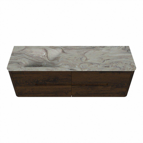 Mondiaz CIRO-DLUX Badkamermeubelset - 150x45x50cm - Solid surface wastafel Glace - 1 wasbak Links - zonder kraangaten - 4 lades - Walnut SW1530270
