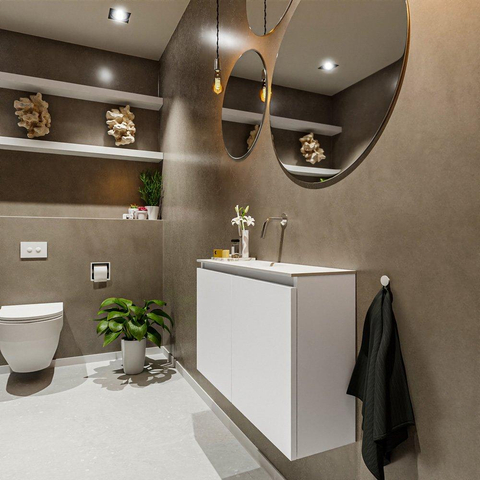 MONDIAZ TURE Toiletmeubel 80x23x50cm met 0 kraangaten 2 deuren talc mat Wastafel Eden midden Solid Surface Wit SW474894