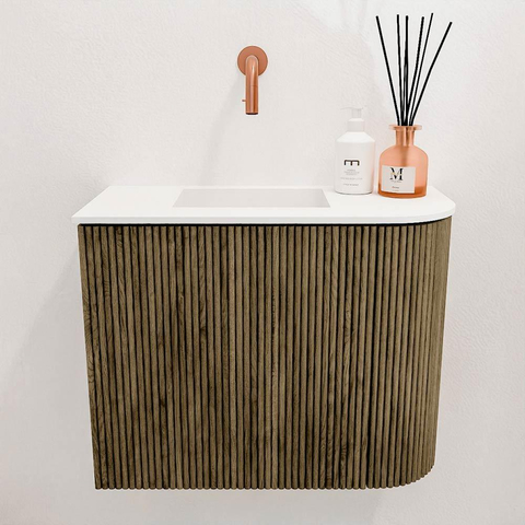 Mondiaz JOYA 51.6cm toiletmeubel - ronding rechts kleur Dusk - Wastafel FAYE positie Links Zonder kraangat kleur Talc. SW1421594